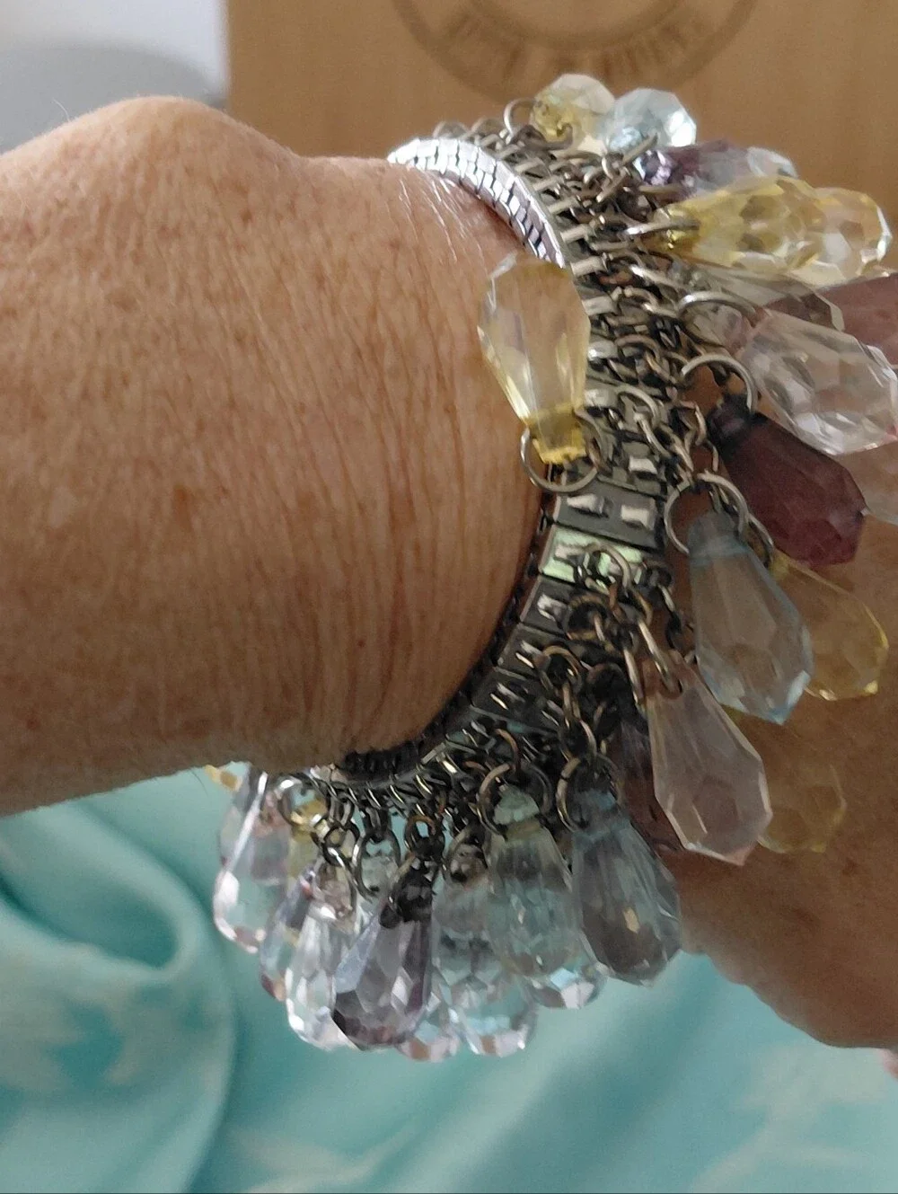 Crystal Teardrop Stretch Bracelet in Pastel Mix